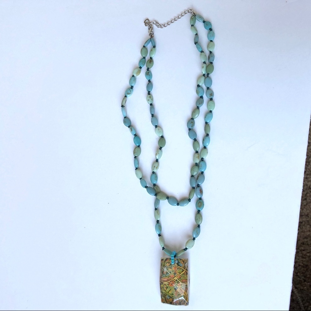 Double Layer Boho turquoise beads pendant necklace